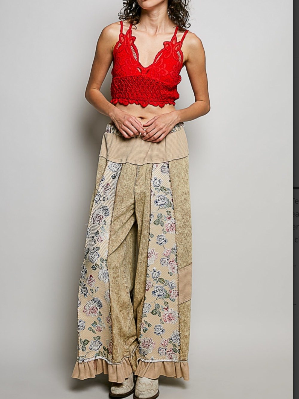 🎉 POL “ RORY “ POL FRENCH TERRY PATCHWORK PANTS WITH RUFFLE HEM 68 - Picture 2 of 7